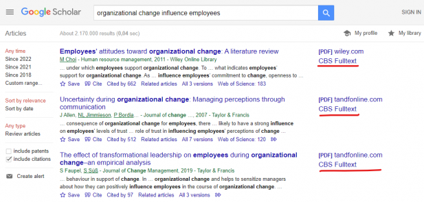 Screenshot of Google Scholar