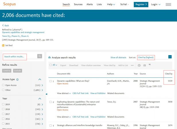 Citation search in Scopus