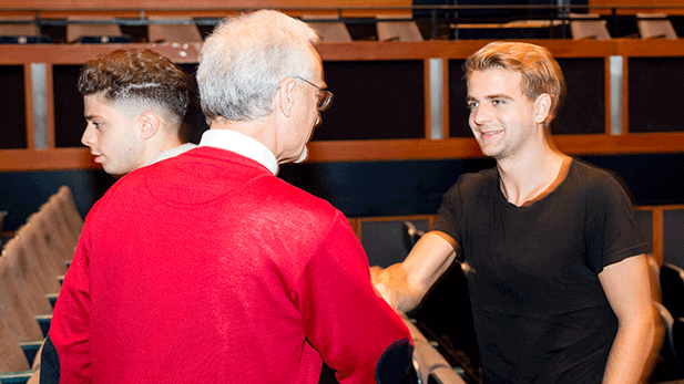 The students were welcomed with handshakes from President Per Holten-Andersen